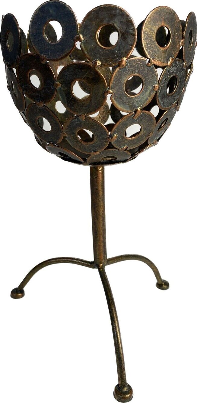 Industrial Style Decor Washer Candle Holder Metal 10” Tall Tripod Base